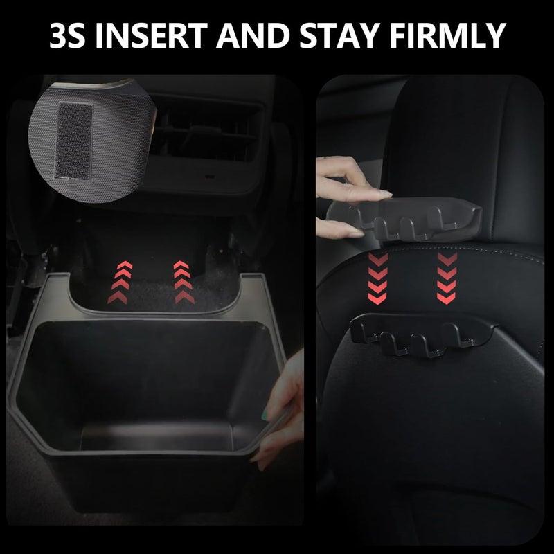 AZGaea 2PCS Rear Center Console Organizer for Tesla Model Y Accessories 2020-2024, Under Seat Storage Box with Hook, TPE Garbage Bin with Anti-Slip Lid Cover Compatible with Tesla 2nd Row Seat - Image 5